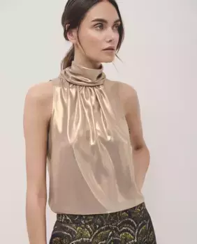 Женский топ из ламе с воротником-хомутом Roberto Verino, золотой