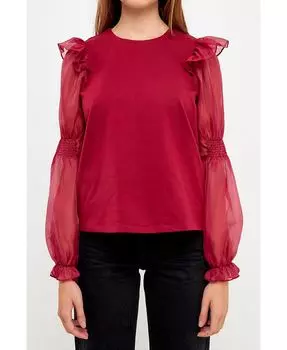 Женский топ из органзы с длинными рукавами и присборенными деталями English Factory, фиолетовый