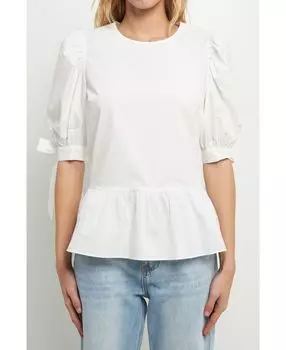 Женский топ из поплина с галстуком-бабочкой и баской English Factory