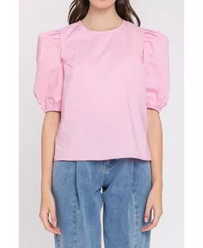 Женский топ из поплина с объемными рукавами English Factory, розовый