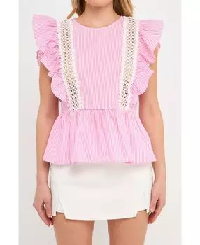 Женский топ из поплина с рюшами и кружевной отделкой English Factory