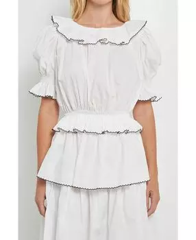 Женский топ из поплина с вышивкой пико English Factory