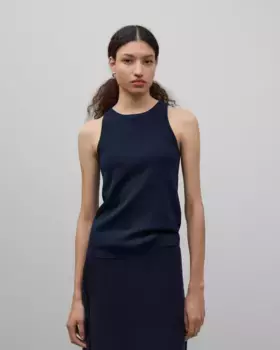 Женский топ из шерсти мериноса с круглым вырезом Adolfo Dominguez, темно-синий