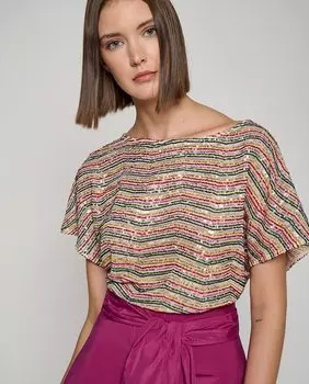 Женский топ из тюля, расшитый пайетками Roberto Verino, мультиколор