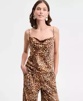 Женский топ-камизоль с воротником-хомутом в животном принте I.N.C. International Concepts, коричневый