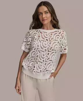 Женский топ крючком с коротким рукавом Donna Karan New York, коричневый/бежевый