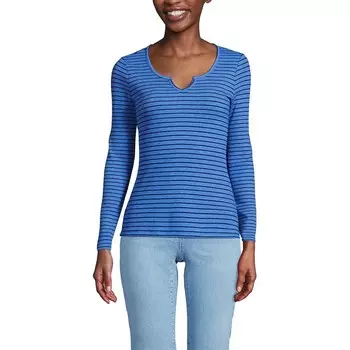 Женский топ Land End с вафельным вырезом и вырезом Lands' End, цвет Blue Breton Stripe