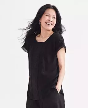 Женский топ «летучая мышь» с круглым вырезом и отделкой крючком Style & Co, черный