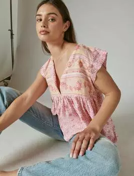 Женский топ Lucky Brand с принтом и рукавами-крылышками, оранжевый