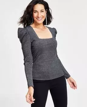 Женский топ металлик с пышными плечами I.N.C. International Concepts, черный