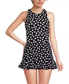 Женский топ-мидкини с высоким воротом и рейсербэком Lands' End, черный