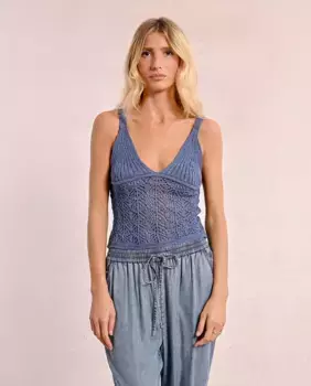 Женский топ на бретельках, связанный крючком Molly Bracken, синий