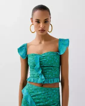 Женский топ на бретелях с рюшами Scalpers, бирюзовый