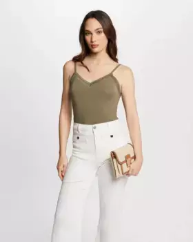 Женский топ на бретелях-спагетти с кружевными лентами Morgan, цвет Kaki