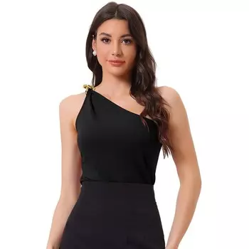 Женский топ на одно плечо, летняя майка без рукавов с цепочкой ALLEGRA K, черный