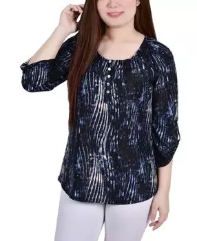 Женский топ на пуговицах 3/4 с круглым вырезом на пуговицах NY Collection, мульти