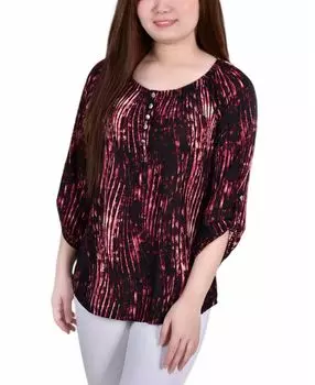 Женский топ на пуговицах 3/4 с круглым вырезом на пуговицах NY Collection, мульти