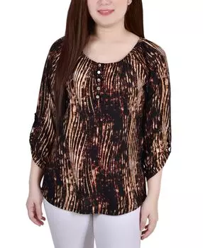 Женский топ на пуговицах 3/4 с круглым вырезом на пуговицах NY Collection, мульти