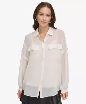 Женский топ на пуговицах с рукавами и завязками спереди DKNY, тан/бежевый