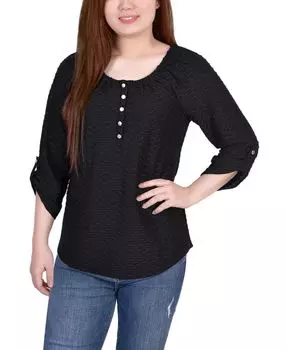 Женский топ на пуговицах с рукавом 3/4 и сотовым заполнителем NY Collection, черный