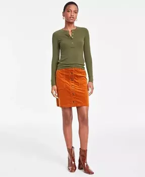 Женский топ на пуговицах в рубчик с длинными рукавами On 34th, зеленый