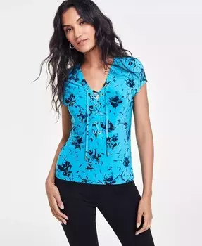 Женский топ на шнуровке с принтом I.N.C. International Concepts, синий