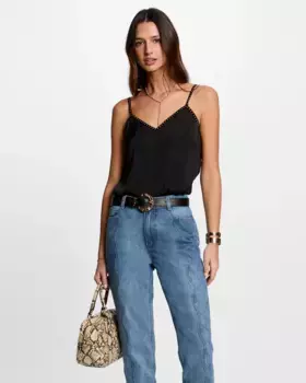 Женский топ на тонких бретелях и заклепках Morgan, чёрный