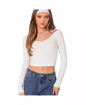 Женский топ Nat со сборками и v-образным вырезом Edikted, белый