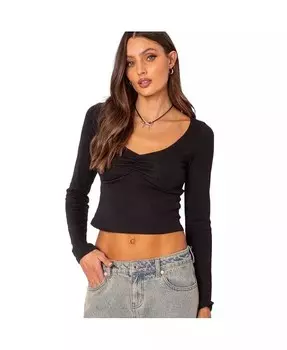 Женский топ Nat со сборками и v-образным вырезом Edikted, черный