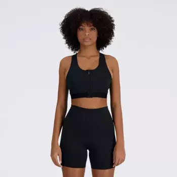 Женский топ NB Athletics Средняя поддержка Гладкий Молния Спереди Спортивный New Balance, черный