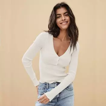 Женский топ NEXT Henley с длинными рукавами, цвет Pearl