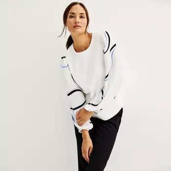 Женский топ Nine West, смешанная техника, с пышными рукавами, цвет White Knight