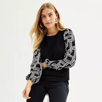 Женский топ Nine West, смешанная техника, с пышными рукавами, черный