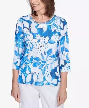 Женский топ Parrot Cay Monotone Cobalt Floral Alfred Dunner, синий