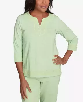 Женский топ Parrot Cay с цельнокроеным вырезом и кружевной отделкой Alfred Dunner, зеленый