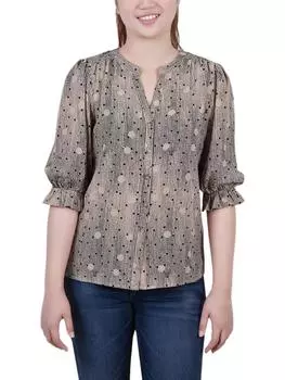 Женский топ Petites с разрезом на шее и цветочным принтом на пуговицах NY Collection, цвет doeskin nurse dot