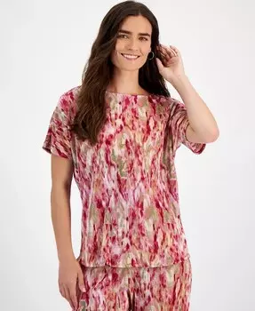 Женский топ плиссе с акварельным принтом JM Collection, красный