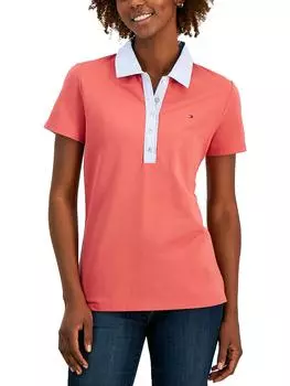 Женский топ-поло с коротким рукавом и пуговицами спереди Tommy Hilfiger, цвет mineral red