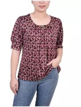 Женский топ-пуловер Petites Printed NY Collection, цвет black wine zigzag