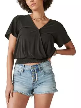 Женский топ-пуловер с V-образным вырезом и сборками Lucky Brand, черный