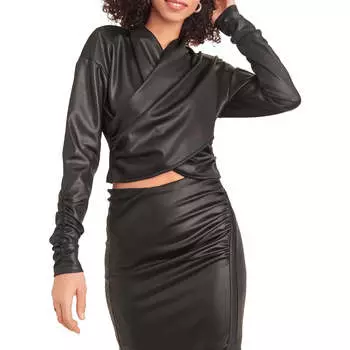 Женский топ-пуловер с запахом из полиэстера DKNY, черный