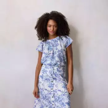 Женский топ-ракушка с присборенным воротом Lc Lauren Conrad, цвет blue tropical toile