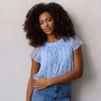 Женский топ-ракушка с присборенным воротом Lc Lauren Conrad, цвет blue quilted ditzy