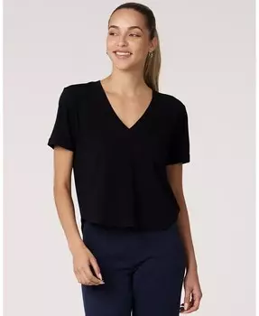 Женский топ Rebody Essentials с V-образным вырезом и короткими рукавами для женщин Rebody Active, черный