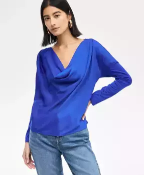 Женский топ с атласной вставкой спереди и капюшоном I.N.C. International Concepts, синий