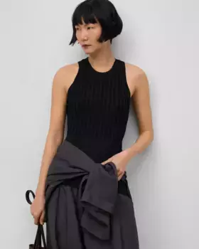 Женский топ с баской в рубчик Adolfo Dominguez, черный