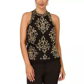 Женский топ с бретелькой через шею, расшитый пайетками и бусинами Adrianna Papell