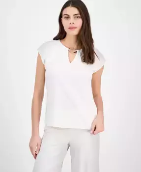 Женский топ с декоративными элементами и вырезом Keyhole Anne Klein, белый