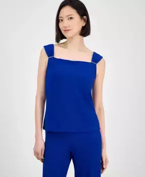 Женский топ с декоративными рюшами на бретелях Anne Klein, синий