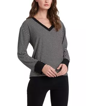 Женский топ с длинным рукавом и мини-полоской с v-образным вырезом Vince Camuto, черный